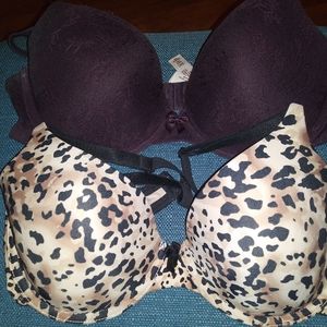Bundle of 2 bras deep purple and cheetah, 34C